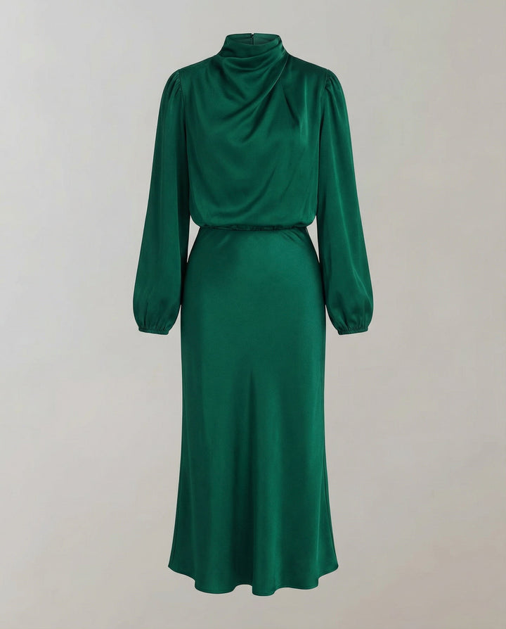 Detailed shot of sleeve and cuff on elegant women's fashion midi dress