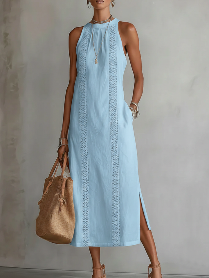 Casual embroidered midi dress for women featuring a sleeveless summer design