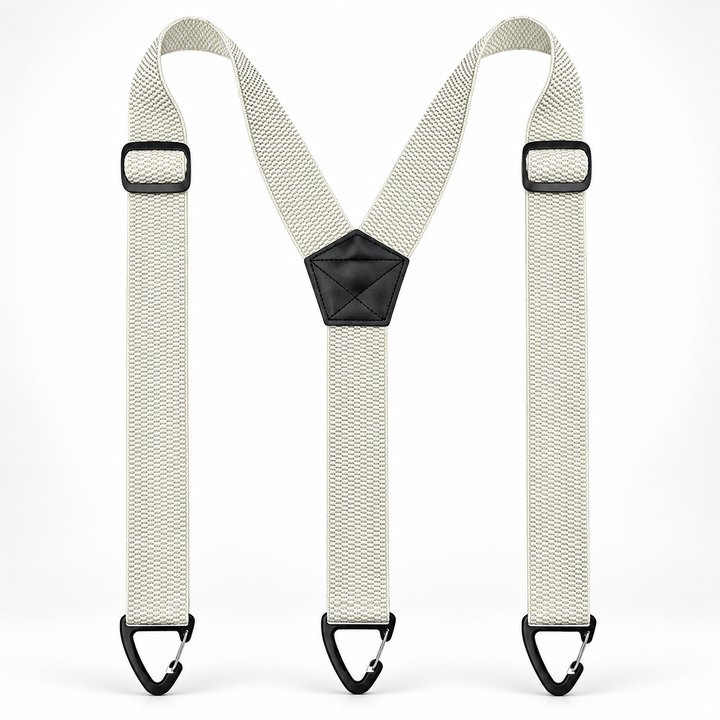 Front view of men's heavy-duty adjustable suspenders with strong clips