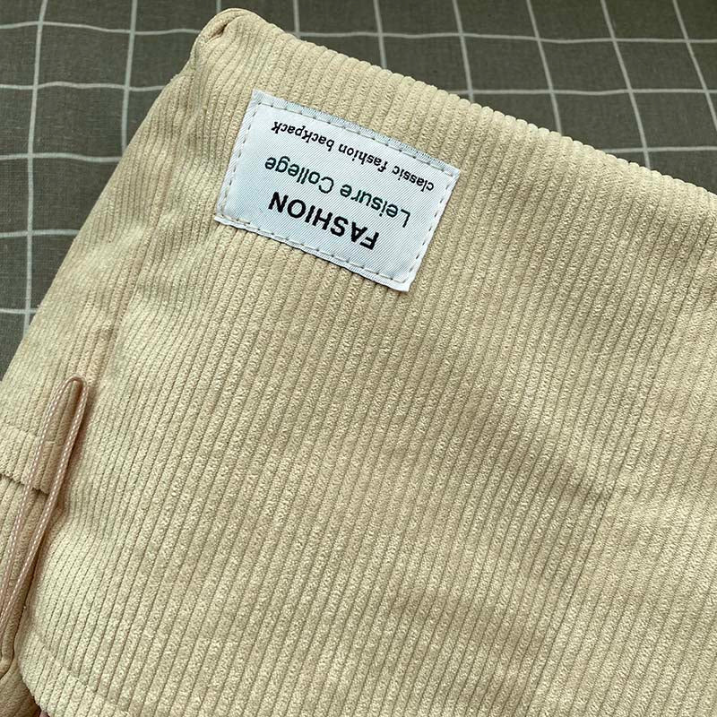 Close up of zipper and fabric on corduroy bag