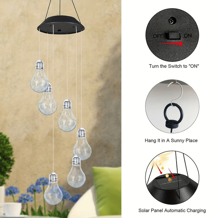 Close-up views of the solar panel, on off switch, and hanging hook for the outdoor light