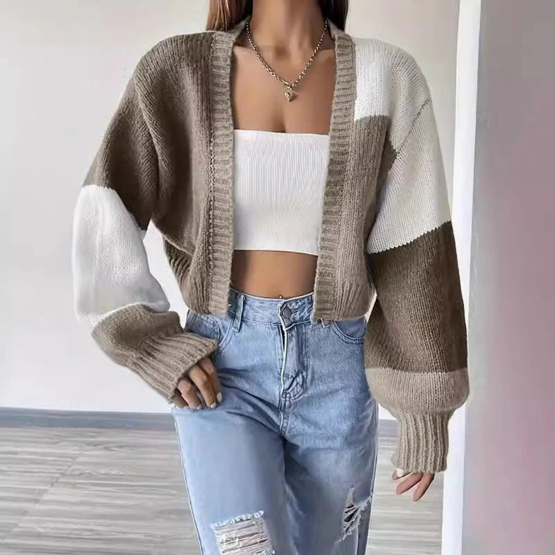 Brenna | Women’s Cropped Colorblock Knit Cardigan