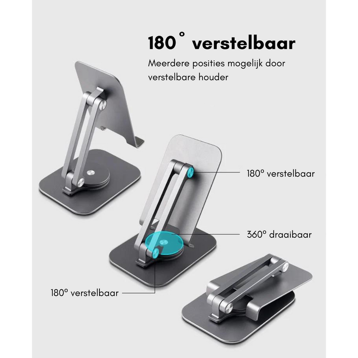 Side view of silver adjustable phone stand showing slim profile