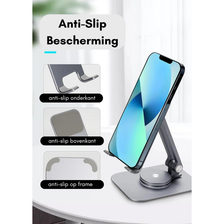 Foldable desktop mount and tablet holder with 360-degree rotation