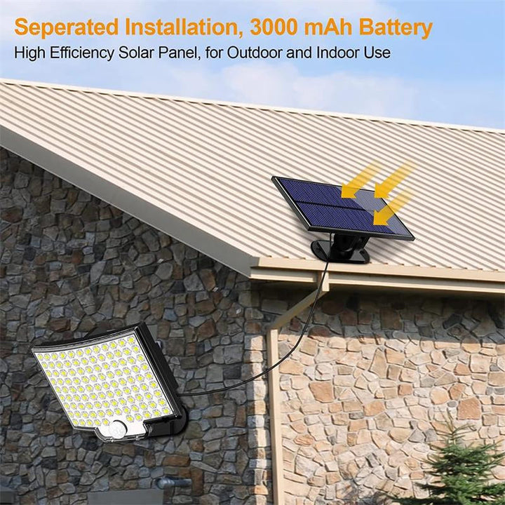 Outdoor solar light mounted on a house exterior wall receiving sunlight