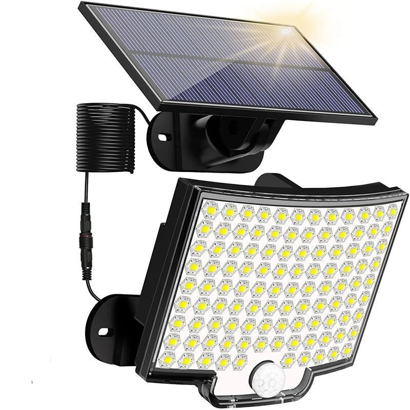 Outdoor solar motion sensor light unit with solar panel and connecting cable