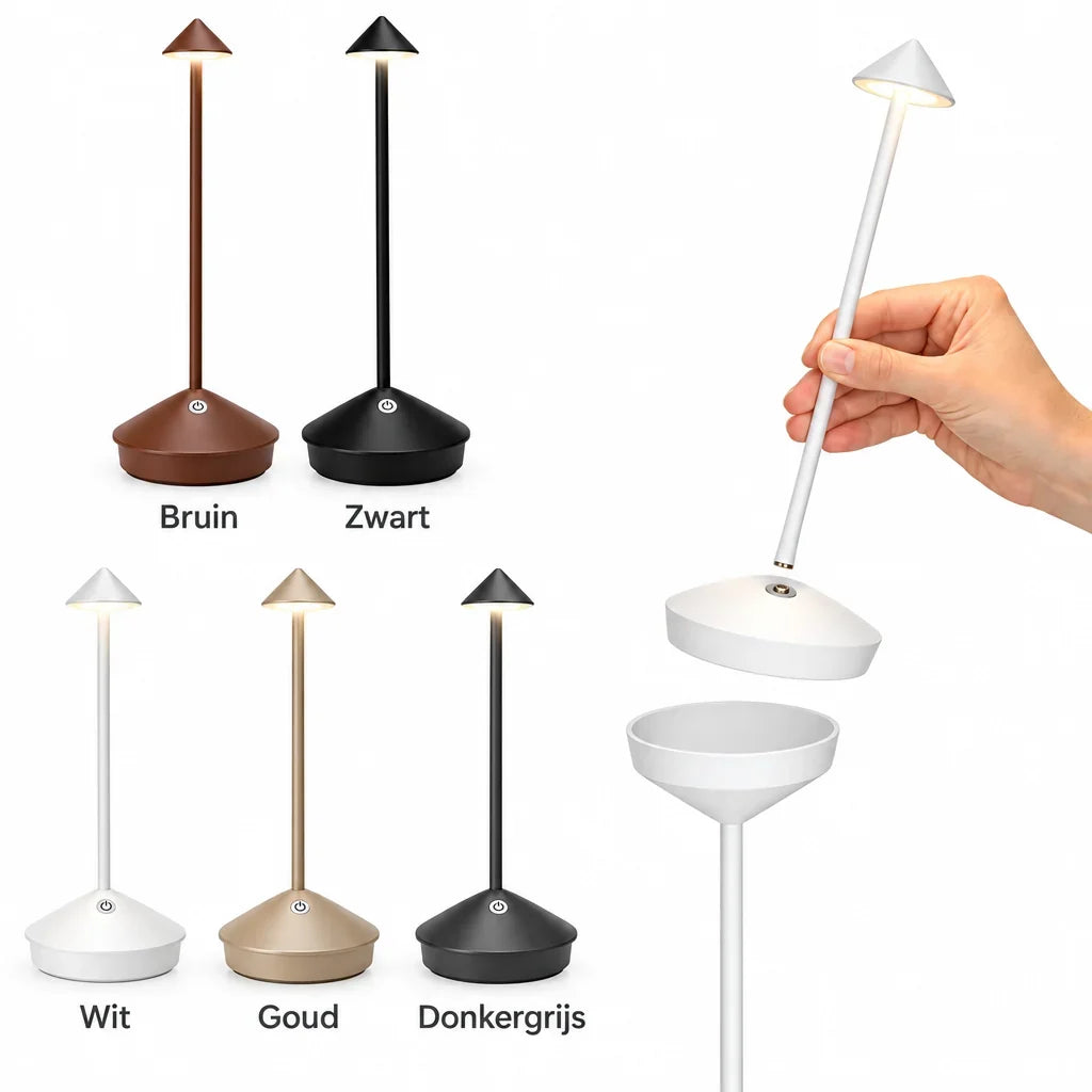 Complete view of cordless LED battery-powered touch lamp