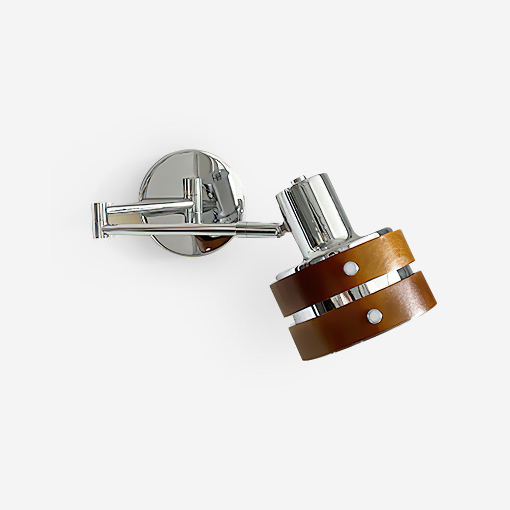 Flare Chrome Wood Mid-Century Wall Light mounted on a white wall