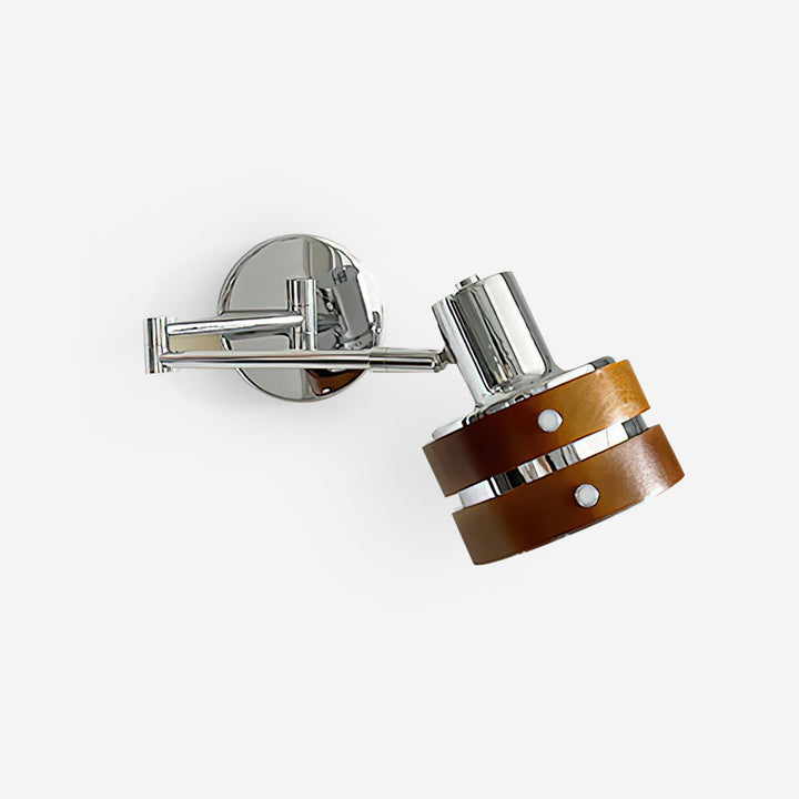 Flare Chrome Wood Mid-Century Wall Light mounted on a white wall