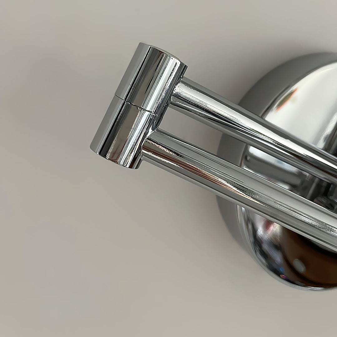 Side angle of Flare Chrome Wood Mid-Century Wall Light showing chrome finish