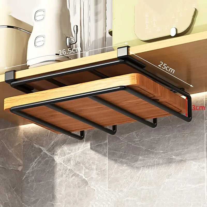 Drill-free kitchen hanging organizer maximizing counter space and under cabinet storage