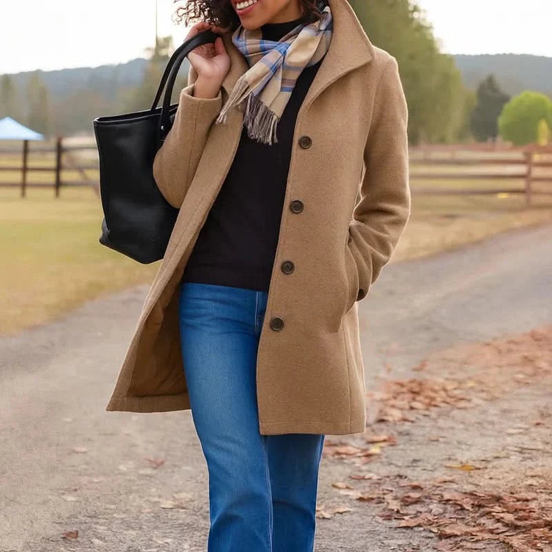 Women's Heritage Long Coat front view in classic style
