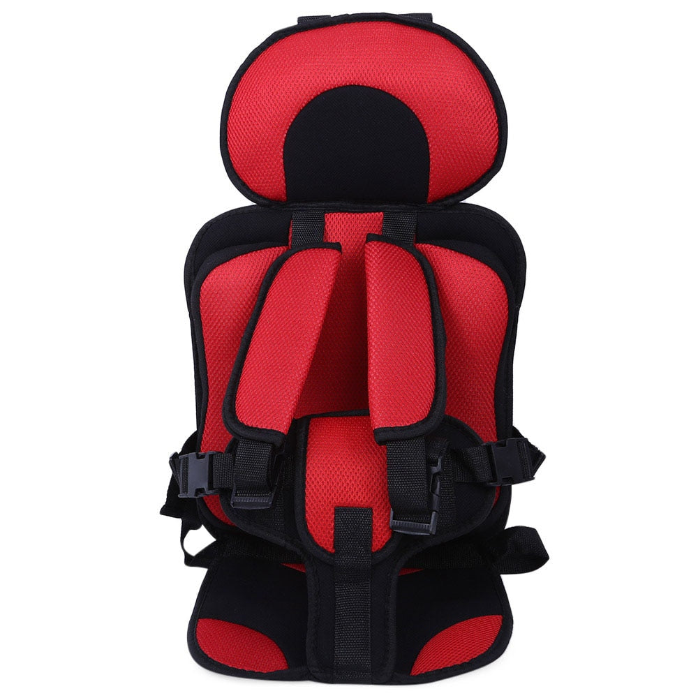 Back view of the portable car seat protector showing secure vehicle attachment straps