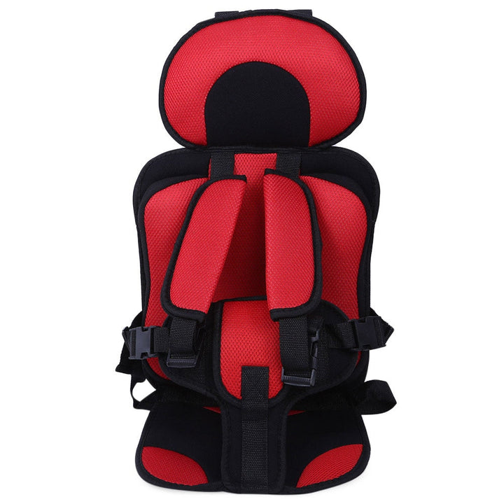 Back view of the portable car seat protector showing secure vehicle attachment straps