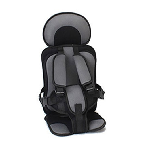 Grey portable child car seat protector with five-point harness