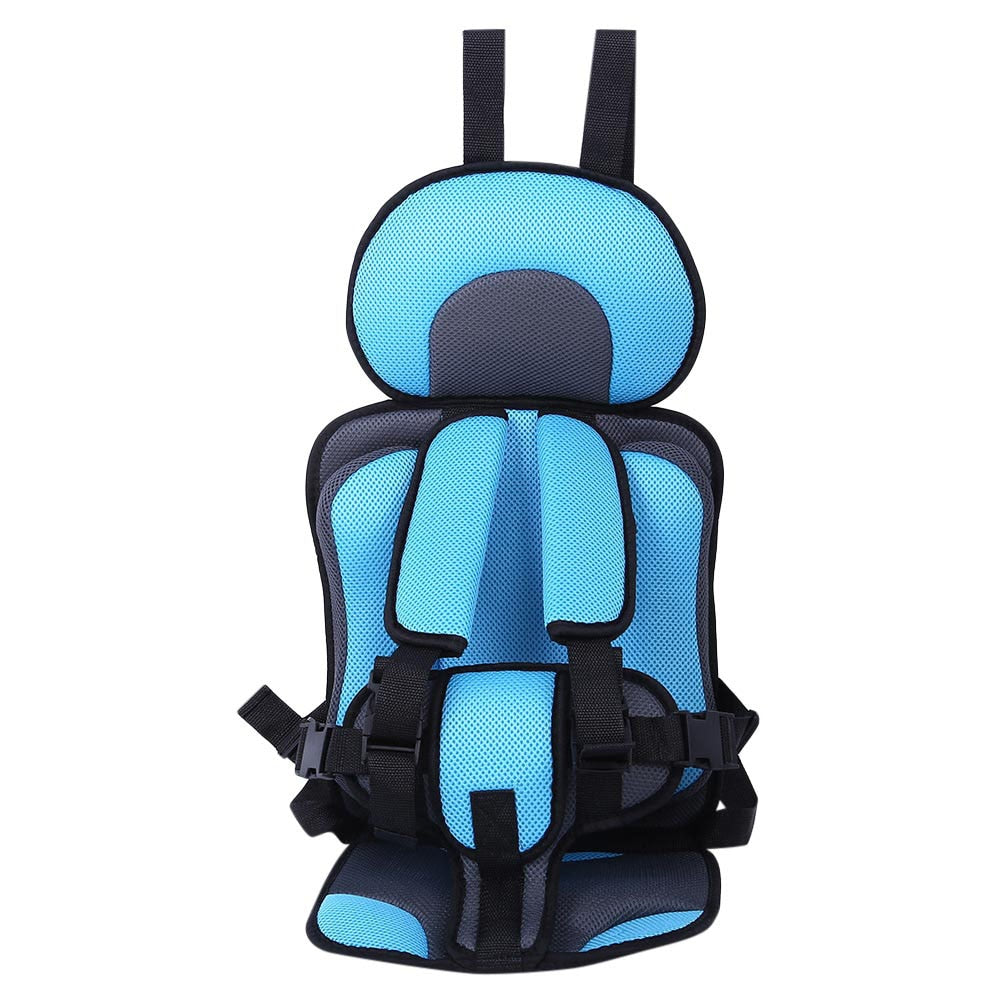 Sky blue breathable child car seat protector showing mesh padding