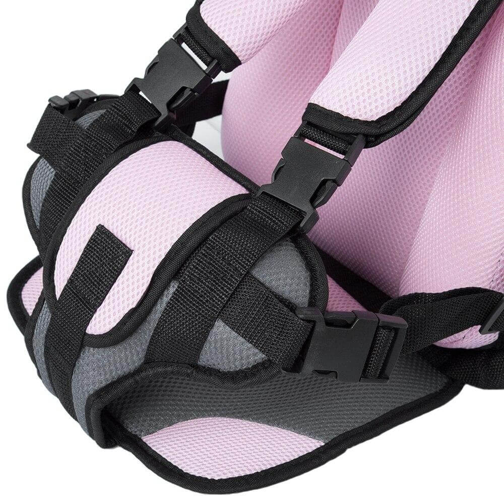Close-up of the breathable fabric on the portable child car seat protector and travel seat