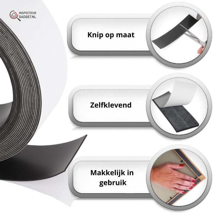 Infographic showing cut-to-size, self-adhesive, and easy-to-use features