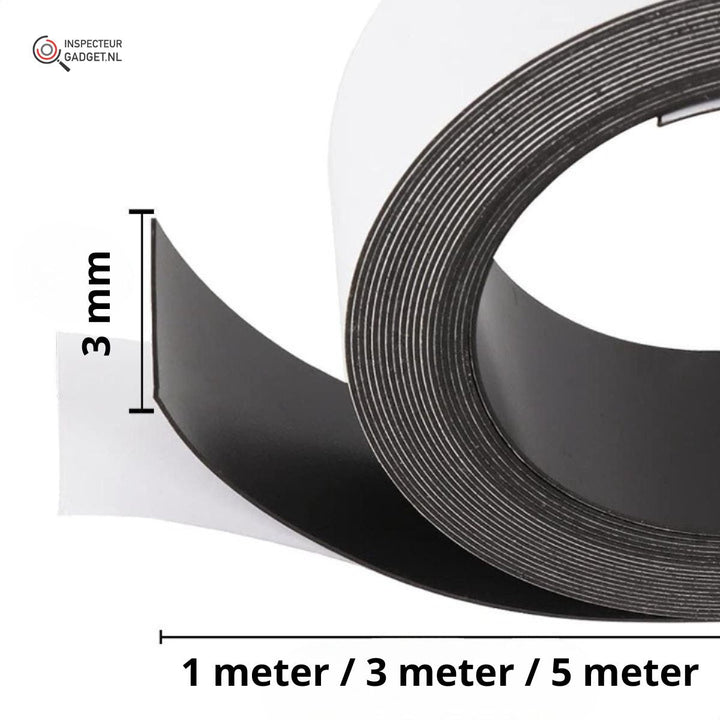 Close-up of magnetic tape roll showing thickness and length options