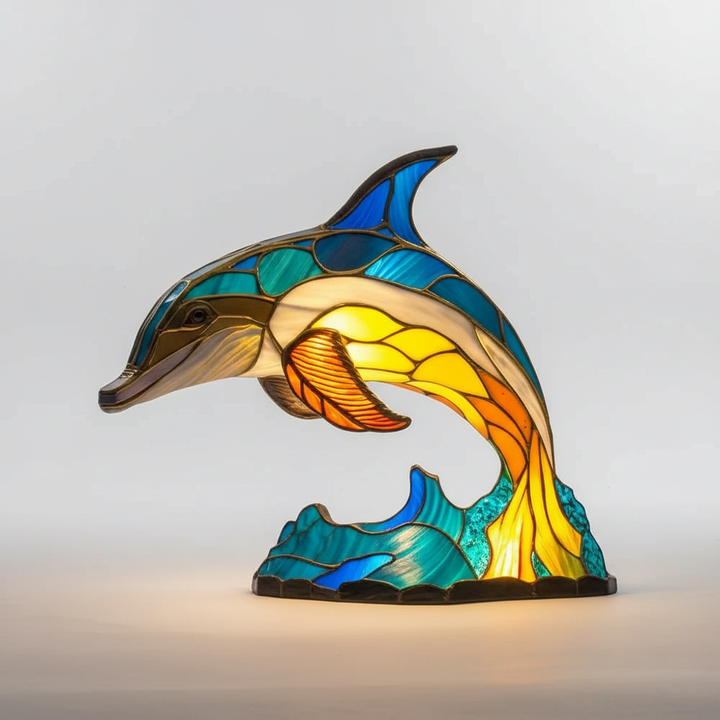 Artistic animal accent lighting fixture with glowing mosaic body