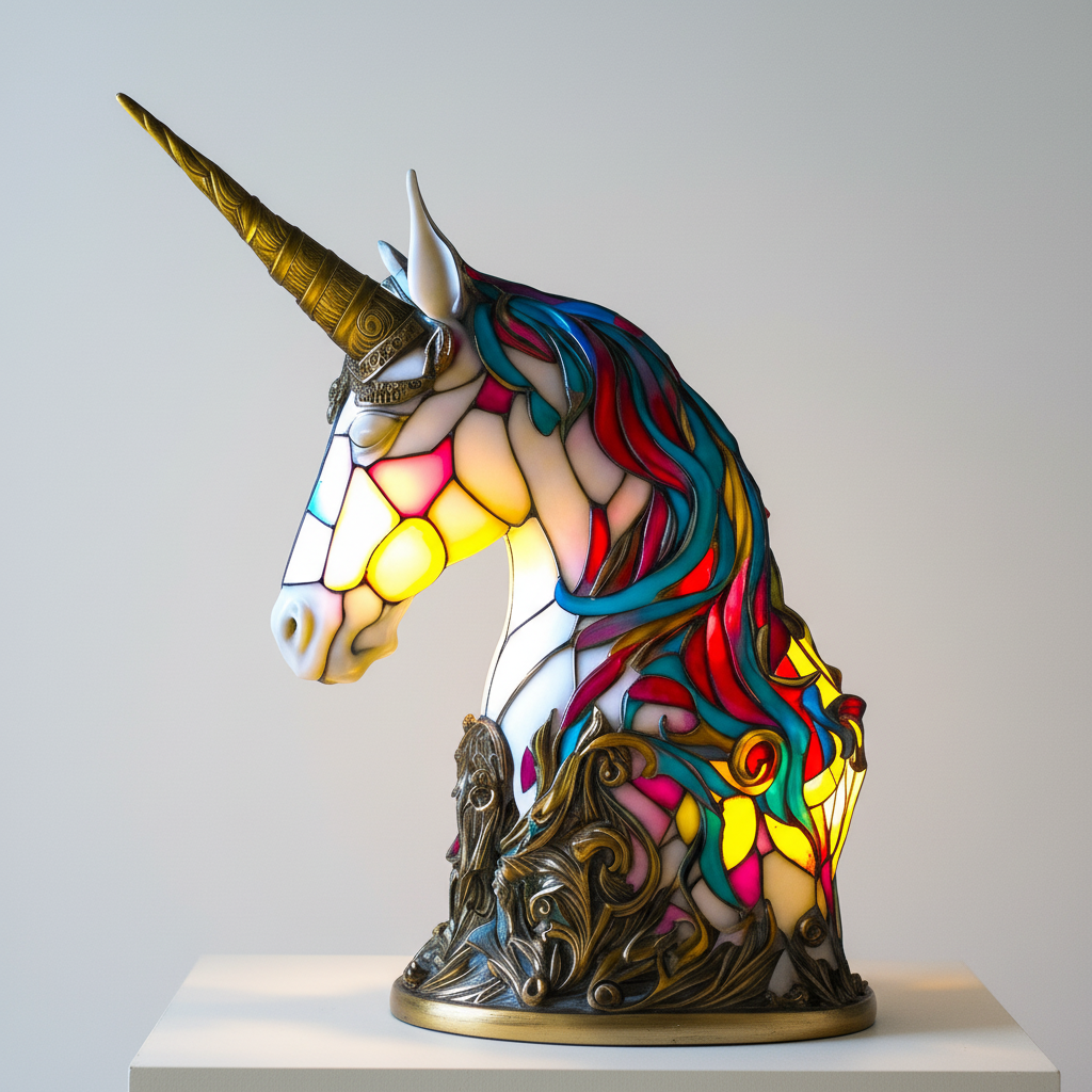 Colorful mosaic animal table lamp serving as a striking desk decor