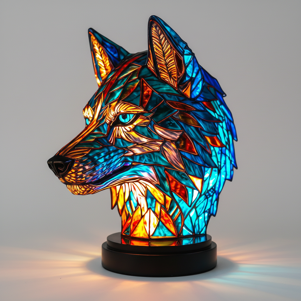 Decorative animal accent lighting piece featuring artistic mosaic design