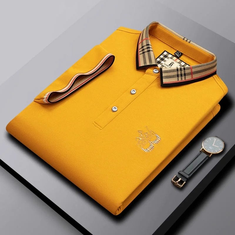 Interior label and neckline of mens short-sleeve polo