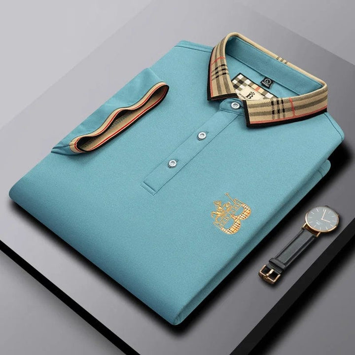 Styled casual wear outfit featuring mens embroidered polo