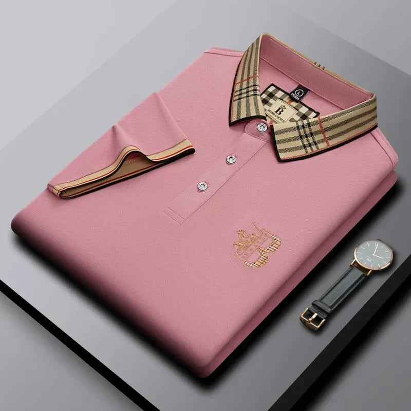 Detailed shot of buttons on mens short-sleeve polo shirt