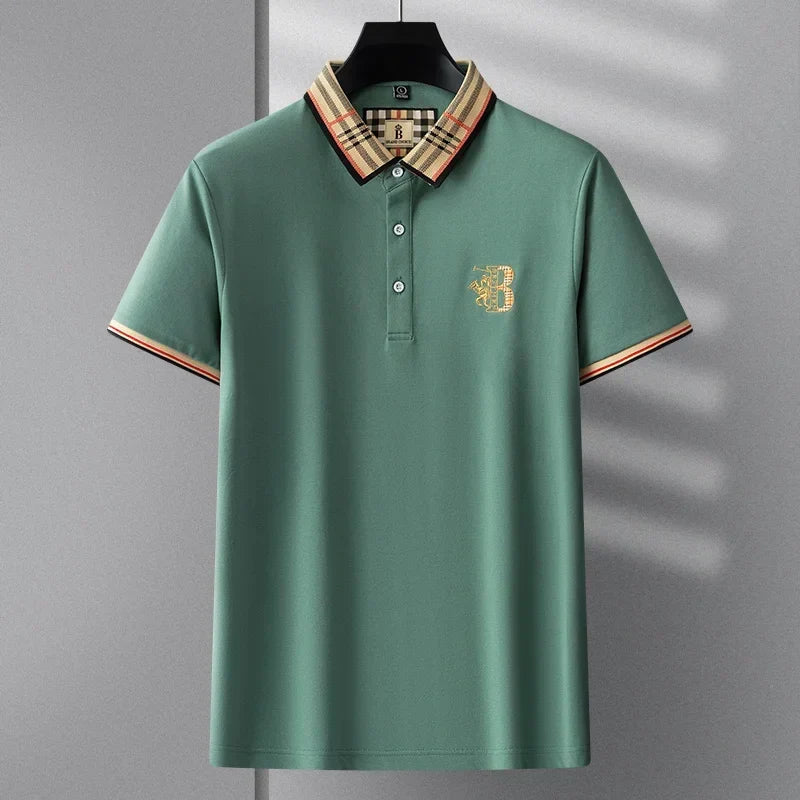 Close-up of embroidered polo detail on summer fashion shirt