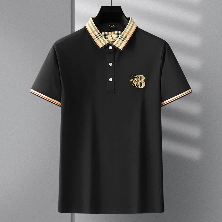 Collar and button placket detail on casual mens polo shirt