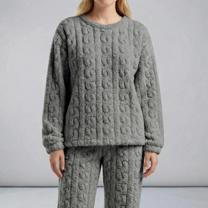 Close-up of the breathable fabric texture on the womens long-sleeved sleep set