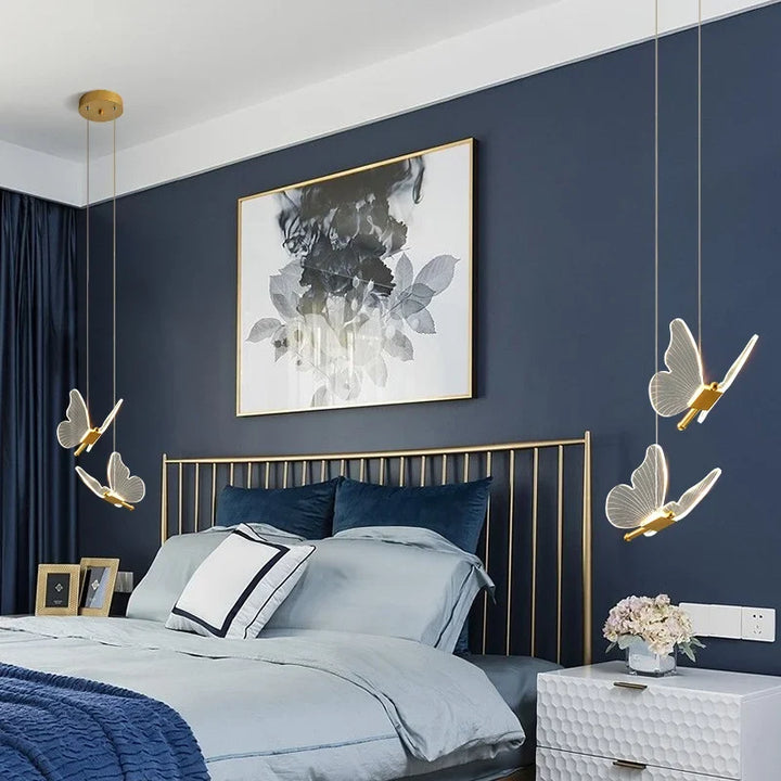 Close-up view of the detailed butterfly ceiling lamp showcasing modern LED lighting