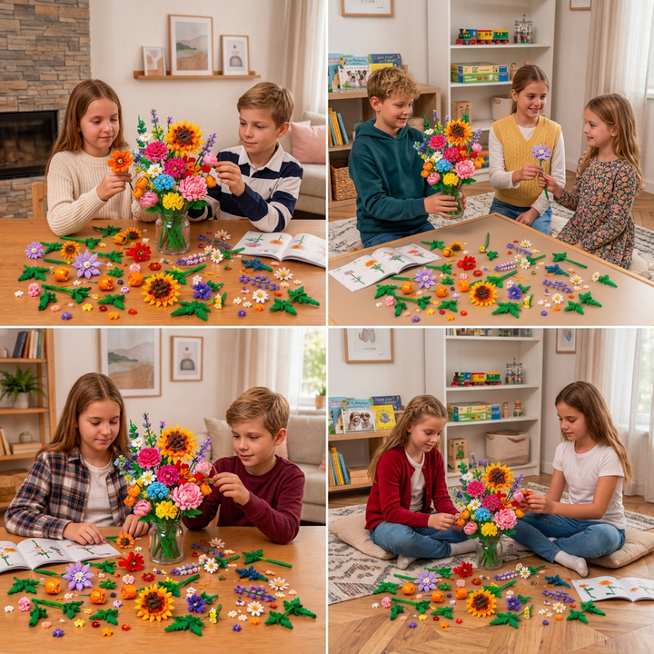 DIY craft holiday gift building block flowers in Christmas packaging