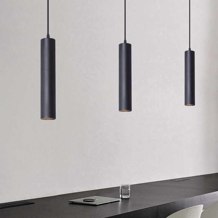 Angle view of the sleek cylindrical light fixture showcasing modern home lighting design.