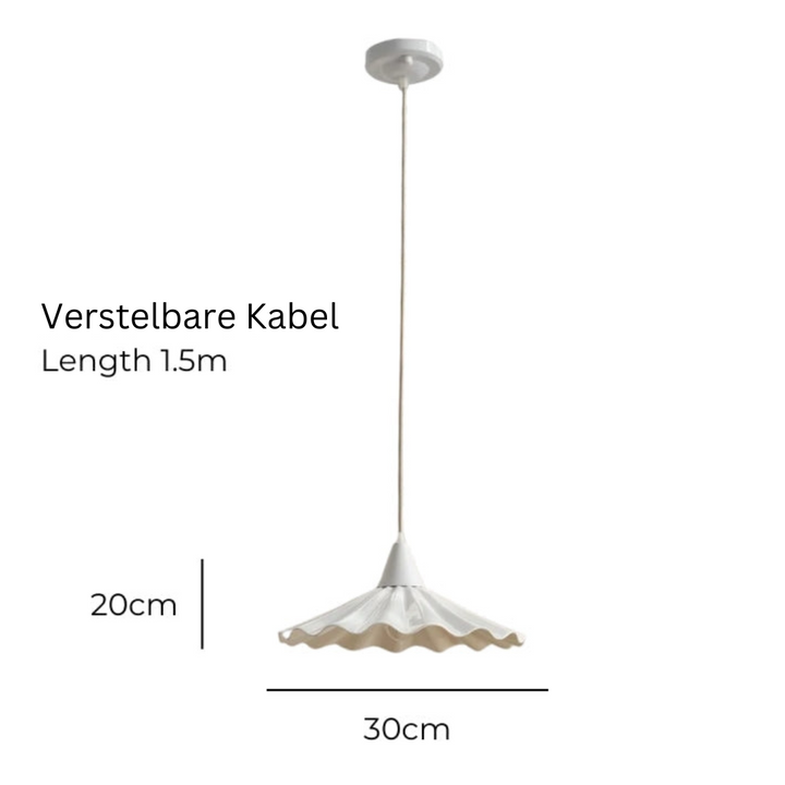 Angled shot of the white ceramic ribbed ceiling light against a neutral wall