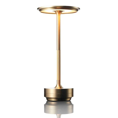 Cordless rechargeable LED table lamp showing USB charging port detail