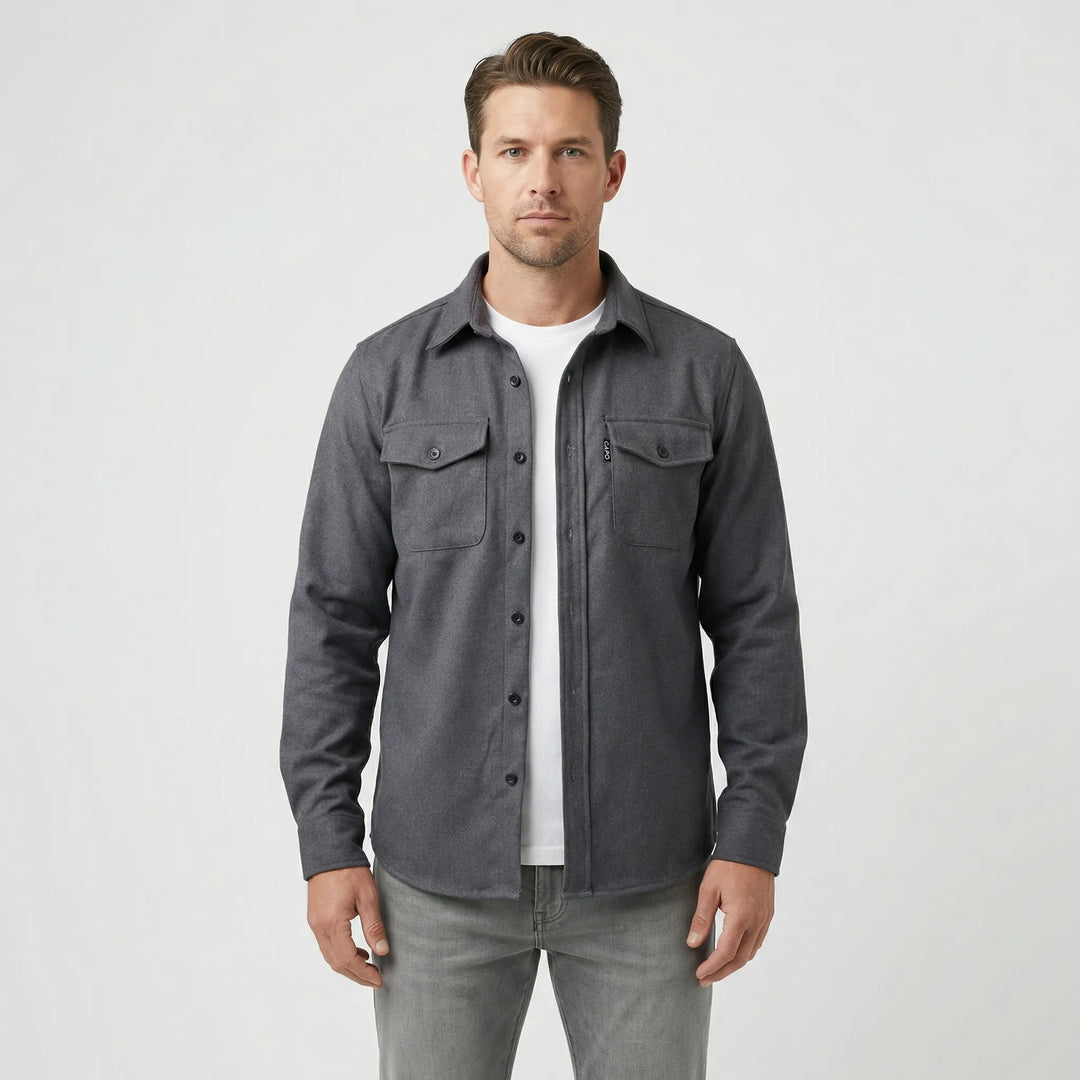 Collar detail of mens casual button-down jacket and overshirt