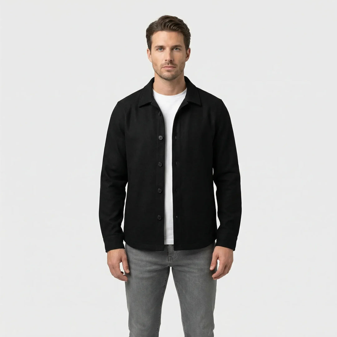 Full view of mens stylish layering overshirt with dual chest pockets