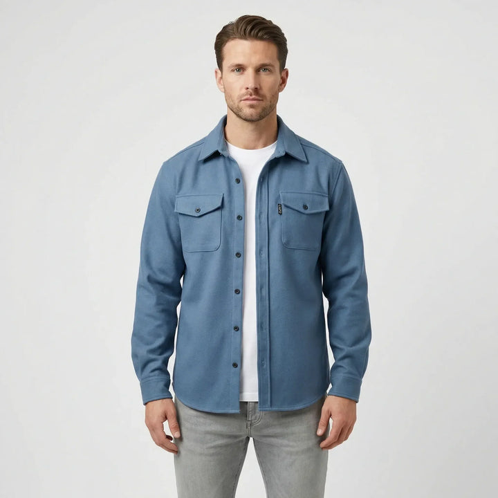 Mens long-sleeved overshirt button-down casual jacket in layered style