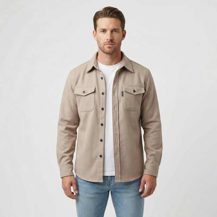 Detailed view of sleeve cuffs and stitching on mens long sleeve shirt
