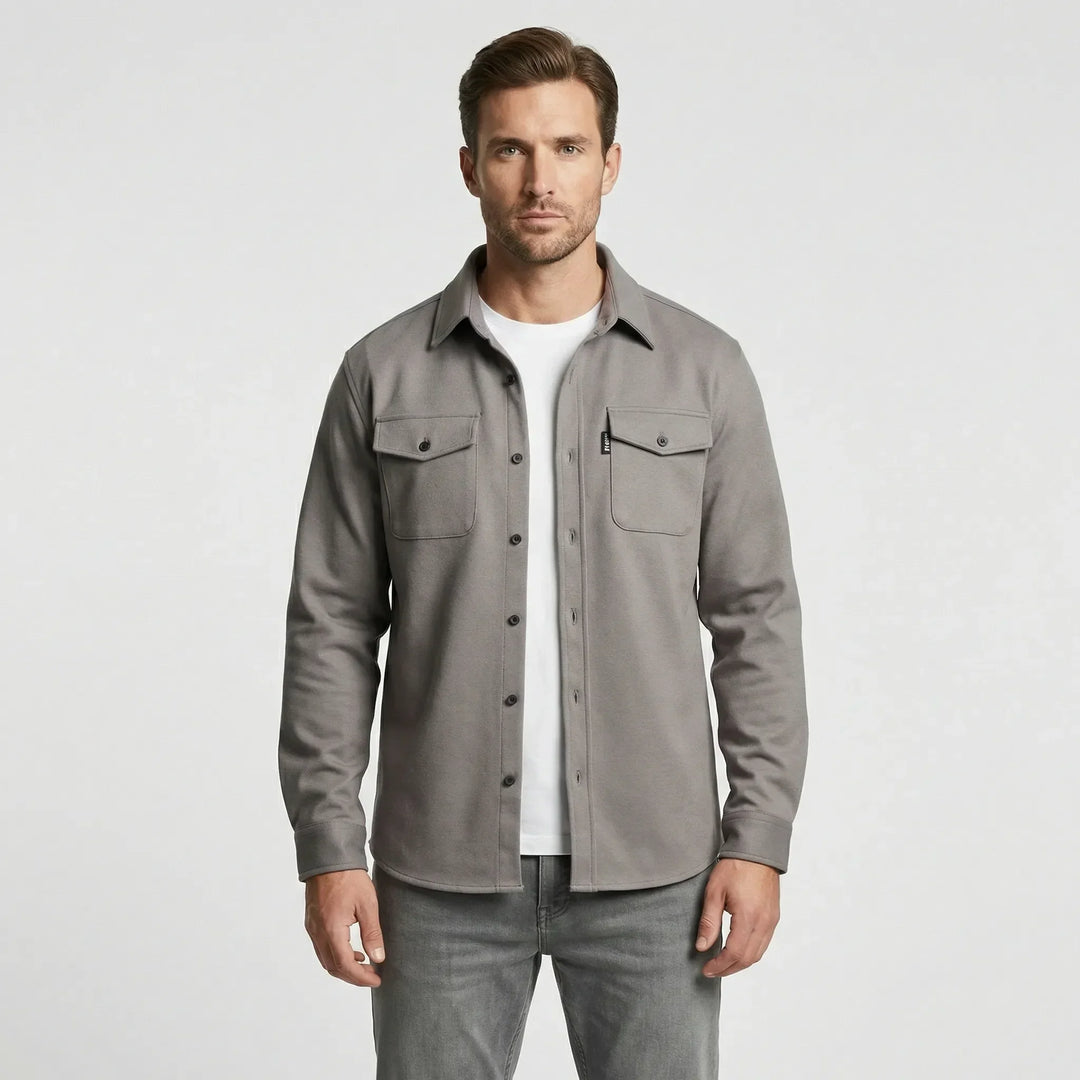 Back view of mens fashion outerwear overshirt for layering