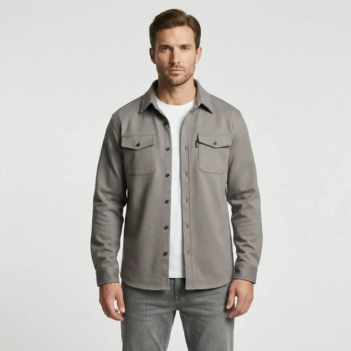 Back view of mens fashion outerwear overshirt for layering