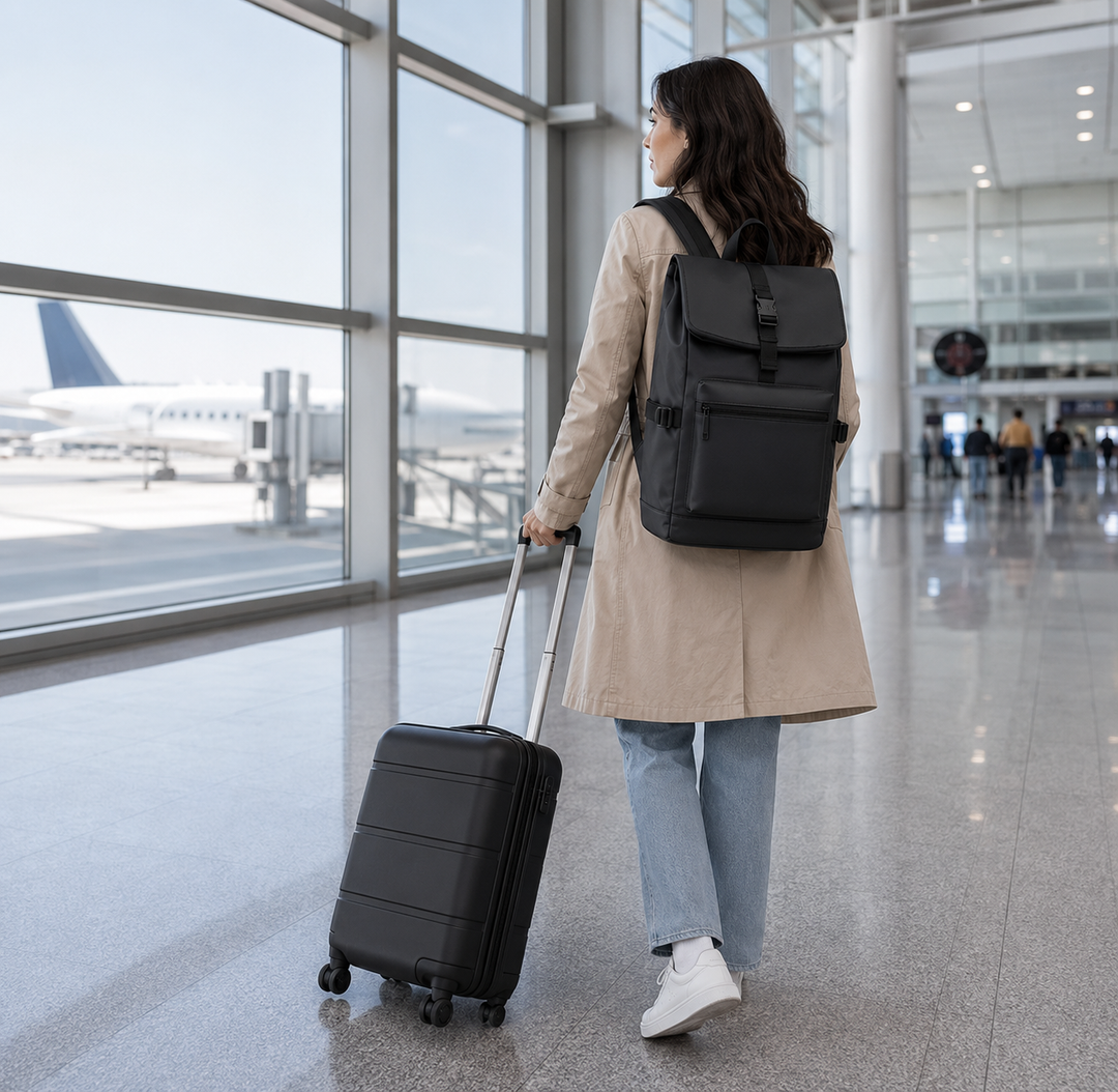Full set view of the versatile water-resistant commuter and travel backpack