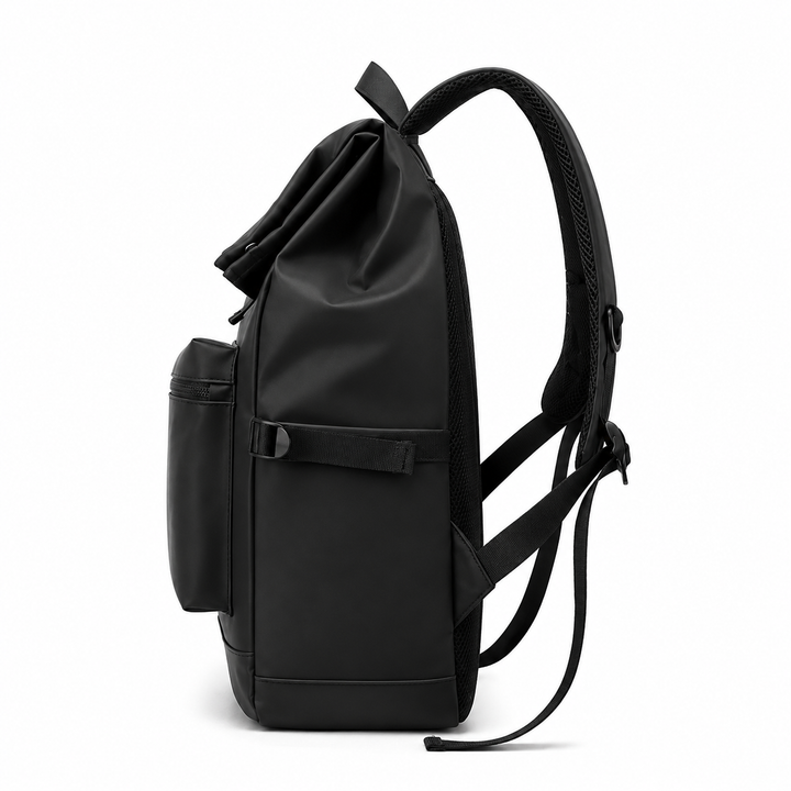 Front pocket detail of the commuter backpack for quick access to essentials