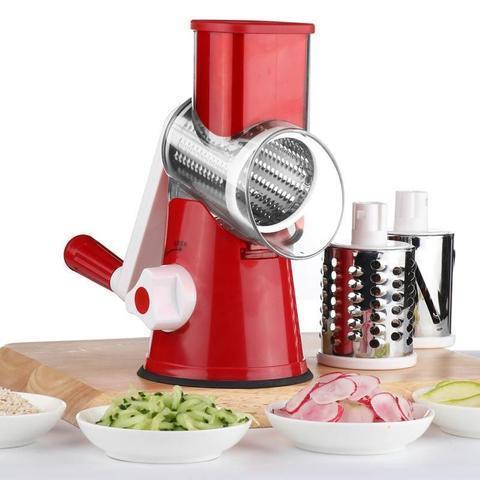 Compact kitchen tool and vegetable slicer set disassembled to show all included parts