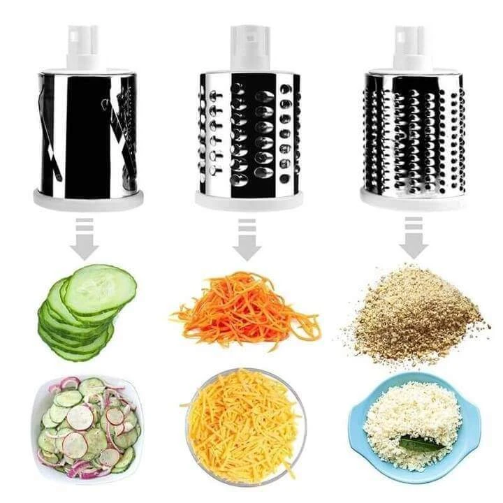 Manual food chopper and kitchen gadget demonstrated slicing various vegetables quickly