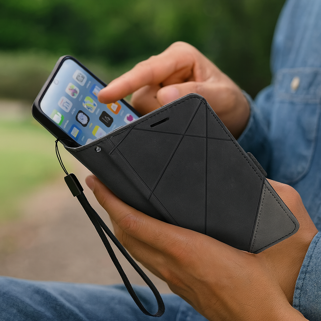 Universal protective flip wallet smartphone case with card slots