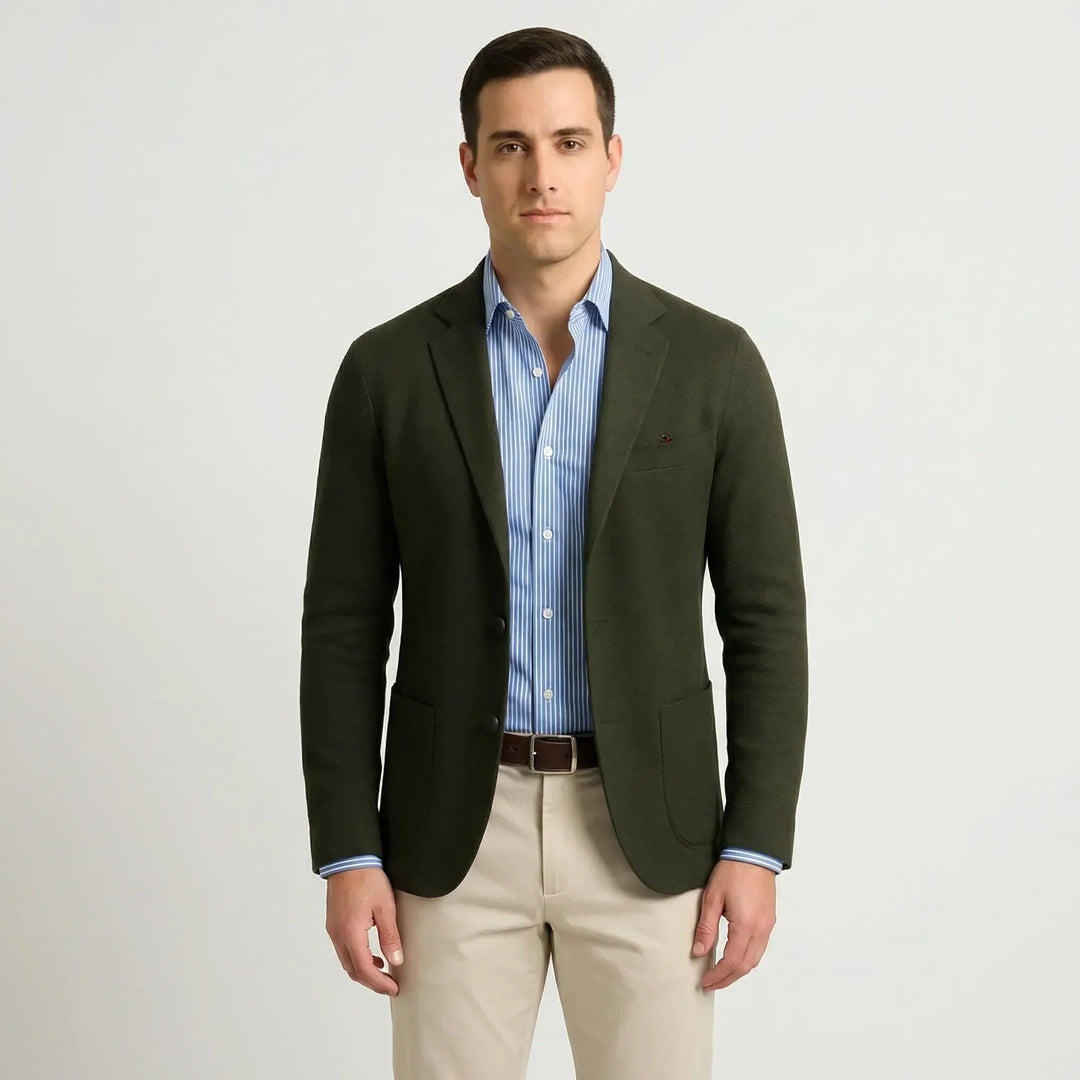 Sleeve cuff and button detail on a trendy mens casual blazer jacket
