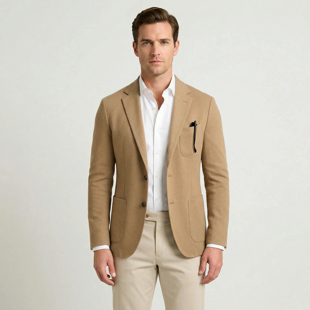 Close-up view of the fabric texture on a stylish mens lightweight jacket